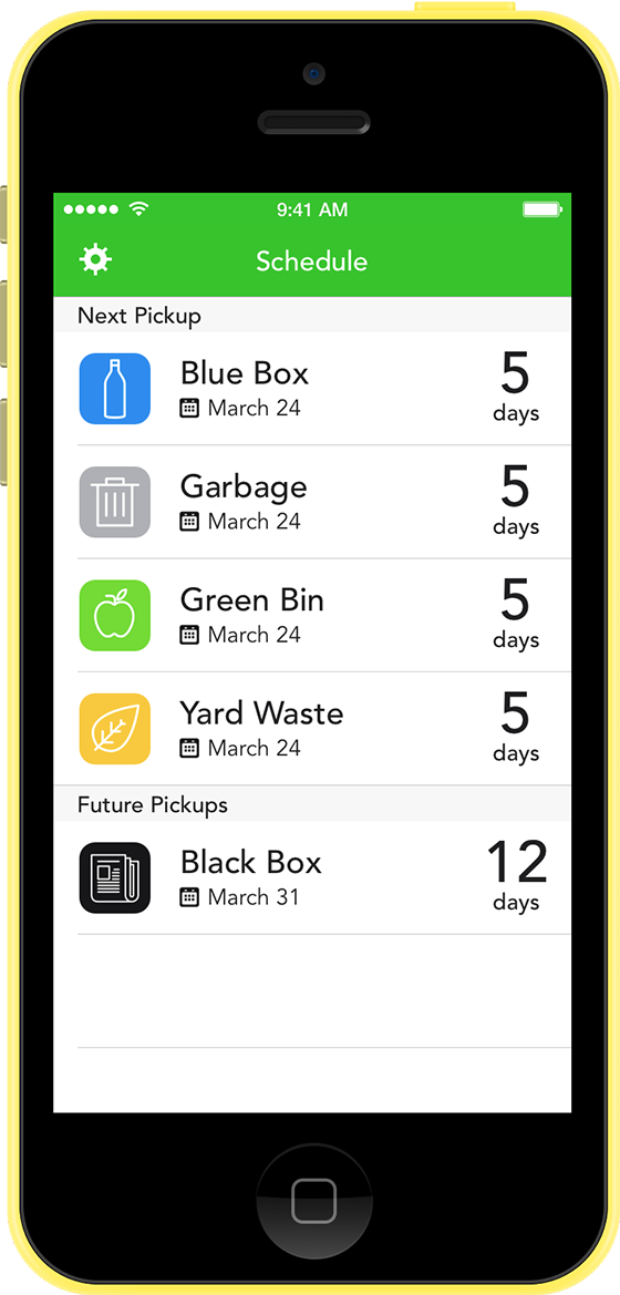 Screenshot of Garbage and Recycling Schedule